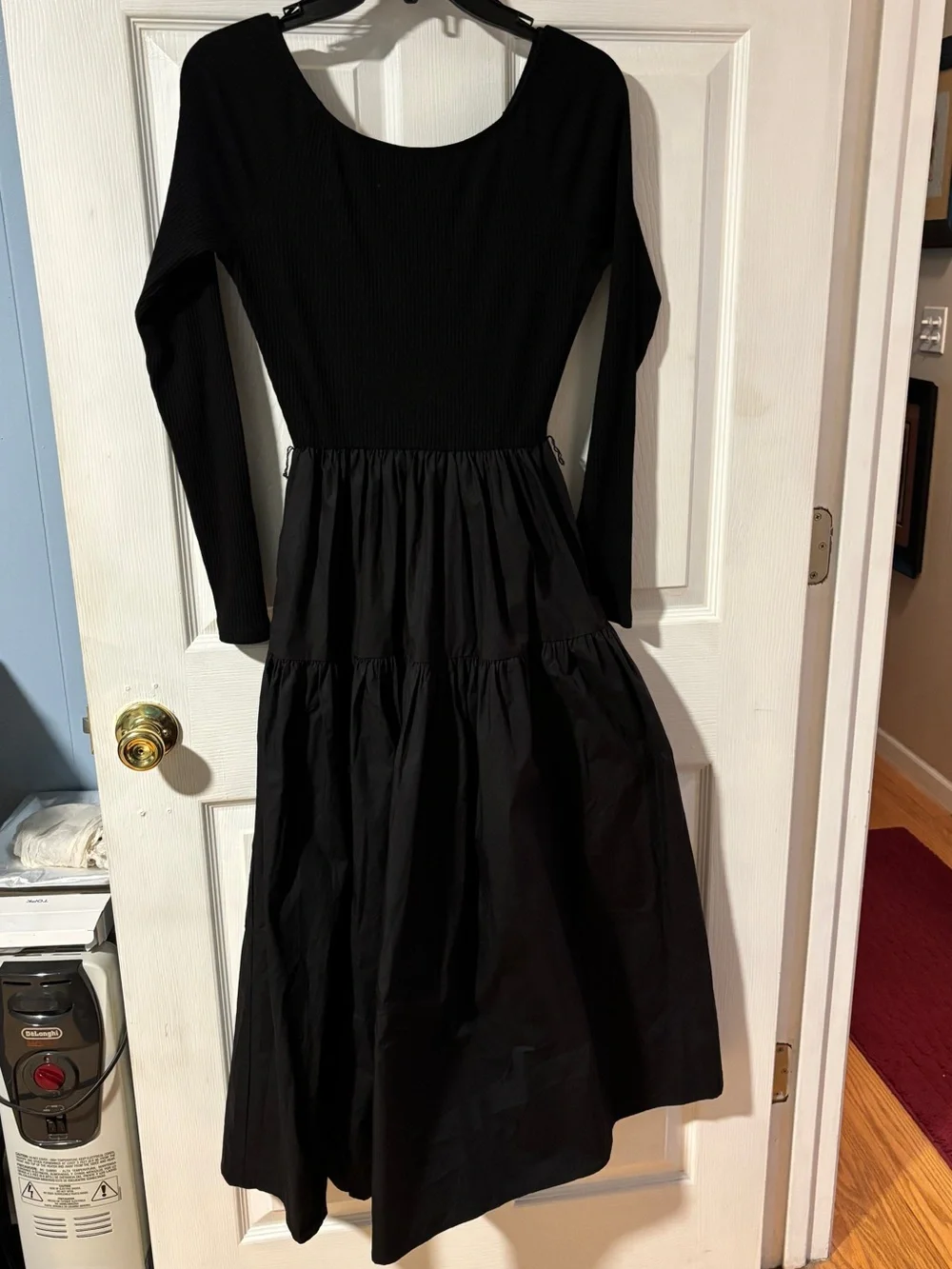 FreeMarket Womens Black Long Sleeve Cotton Scoop-Back Dress with Layered Skirt S
